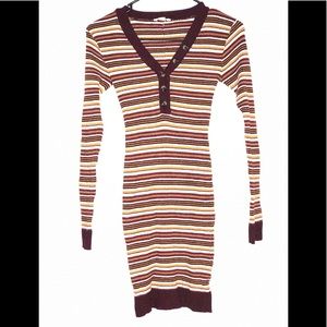 Skin tight half button up long sleeve dress